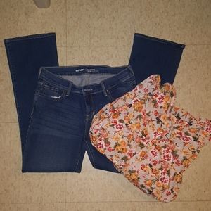 A set Bell Bottom Jeans and a baby doll shirt